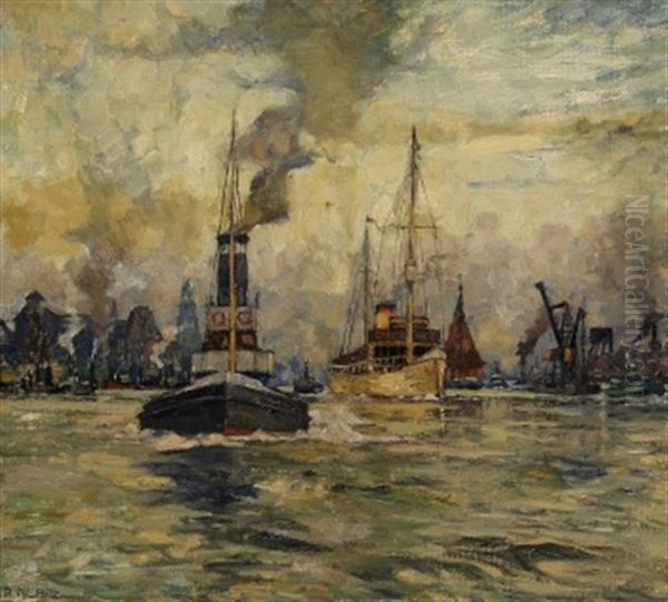 Morgenstimmung Im Hamburger Hafen Oil Painting by Richard Albitz