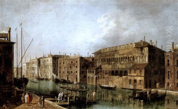 The Grand Canal, Venice, At The Fondaco Dei Turchi Oil Painting by Francesco Albotti