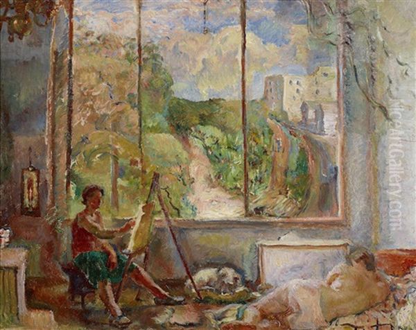 Me In The Studio At 737 Oil Painting by Gertrude Partington Albright