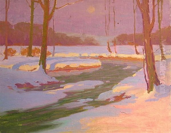 Snow Scene By Moonlight (albany County) Oil Painting by Henry James Albright