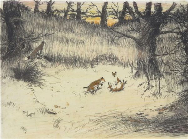 Scenes Of Foxes And Hunting Oil Painting by Cecil Charles Aldin