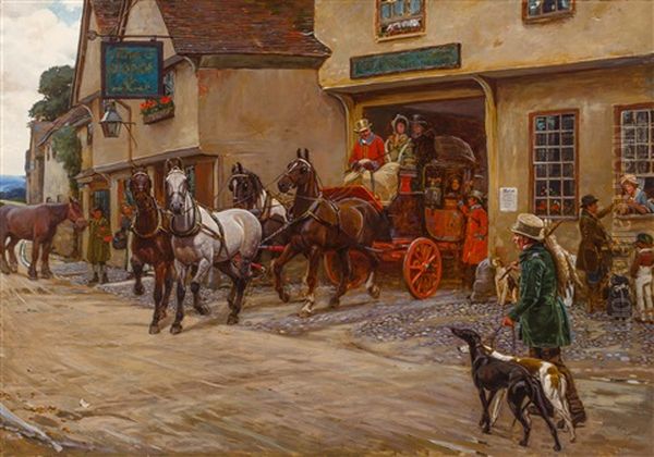 The Stagecoach Leaving The George Oil Painting by Cecil Charles Aldin