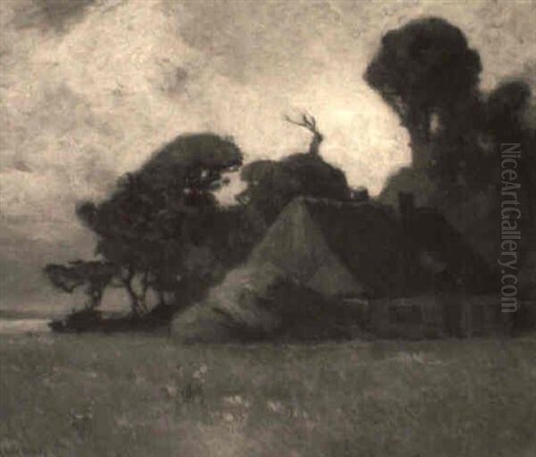 Clouds Over A Cottage Oil Painting by George Ames Aldrich