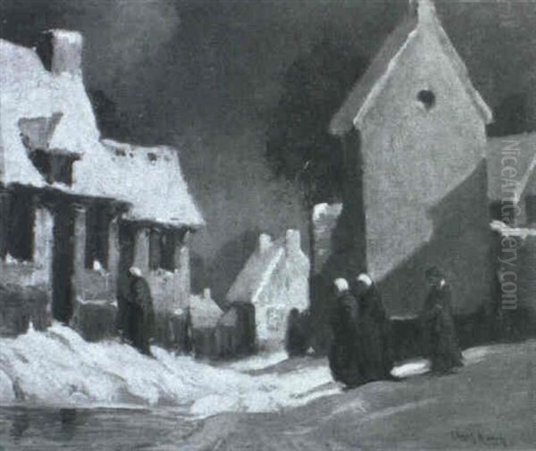 Snowy Landscape With Figures Oil Painting by George Ames Aldrich