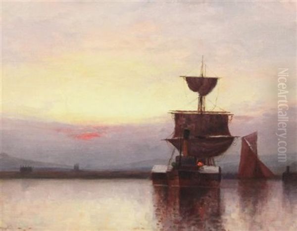 Paddle Steamer Towing A Barque Into Harbour Oil Painting by Frederick James Aldridge