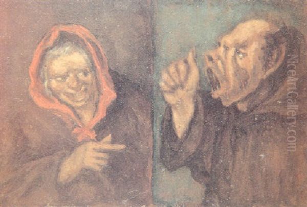 Vieja Y Fraile Oil Painting by Leonardo Alenza Y Nieto