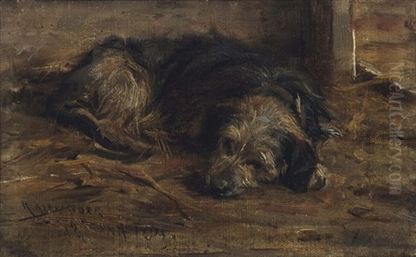 A Sleeping Lurcher Oil Painting by Robert L. Alexander
