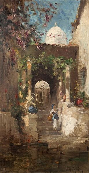 Femme Dans Une Rue Orientale Oil Painting by Jean D'Alheim