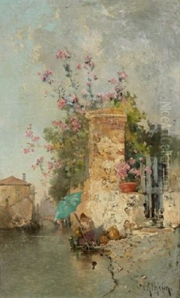 Petit Canal De Venise Oil Painting by Jean D'Alheim