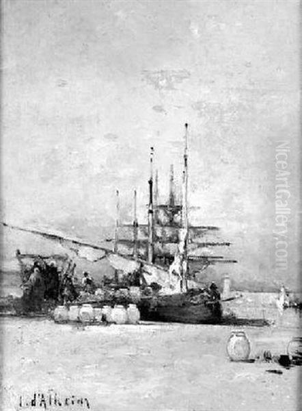 Sudlandische Kuste Mit Fischerboot Oil Painting by Jean D'Alheim