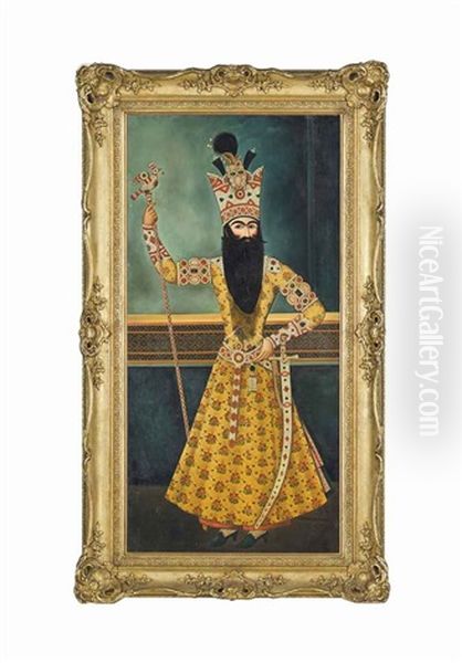 A Portrait Of Fath Ali Shah Qajar Oil Painting by Mihr 'Ali