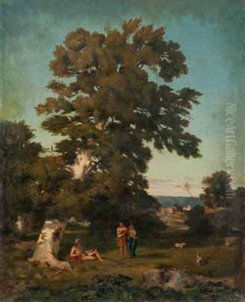 Scene Mythologique Sous Un Arbre Oil Painting by Theodore Claude Felix Caruelle d' Aligny