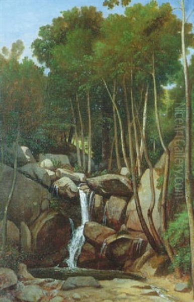Rochers En Foret De Fontainebleau Oil Painting by Theodore Claude Felix Caruelle d' Aligny