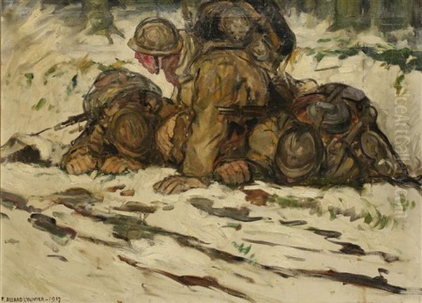 First World War Soldiers Sheltering On A Battlefield Oil Painting by Fernand Allard L'Olivier