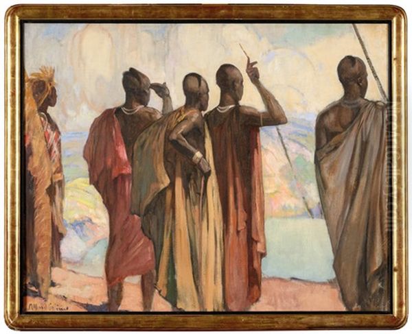 Notables Tutsi A Chipo Au-dessus Du Lac Kivu Au Rwanda Oil Painting by Fernand Allard L'Olivier