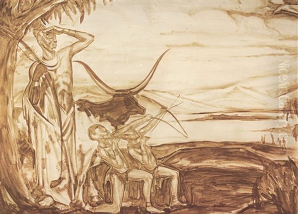 Scene Africaine Oil Painting by Fernand Allard L'Olivier