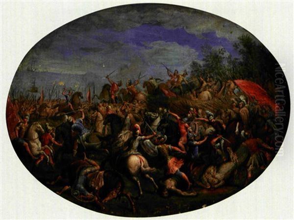 Battaglia (+ Another; 2 Works) Oil Painting by Francesco Allegrini