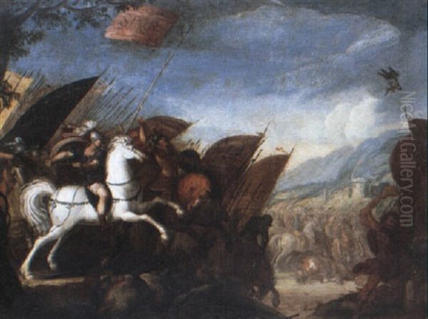 Cavalry Engagement Oil Painting by Francesco Allegrini