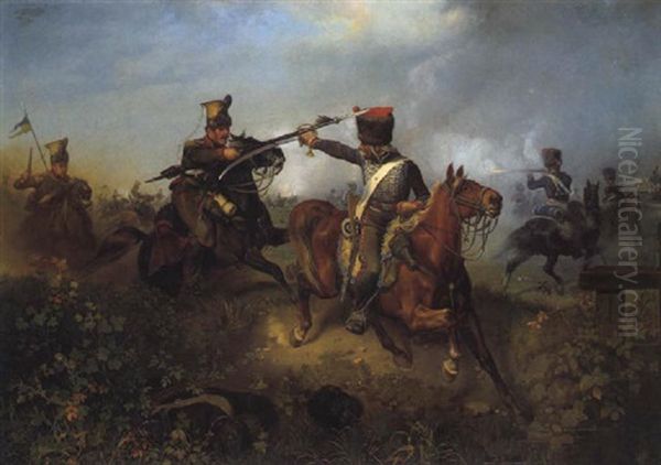 Plankelnde Ulanen Oil Painting by Friedrich L' Allemand