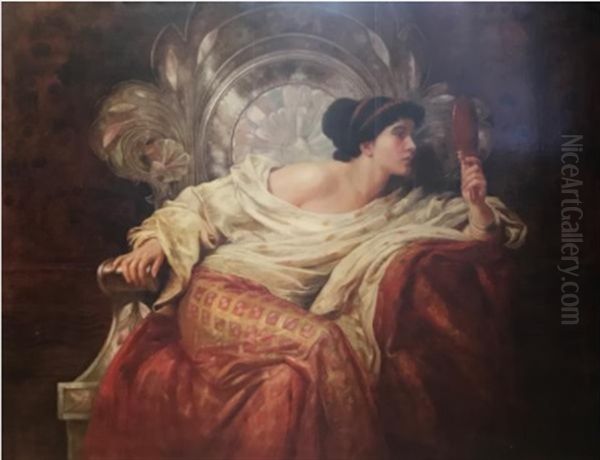 Portrait De Femme Au Miroir Oil Painting by Sir Lawrence Alma-Tadema