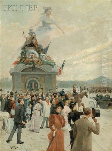 Allegorical View Of A Bastille Day Parade Oil Painting by Mariano Alonso Perez