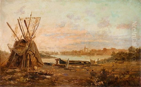 Vista Fluvial, Probablemente Del Guadalquivir Oil Painting by Ramon Alorda Perez