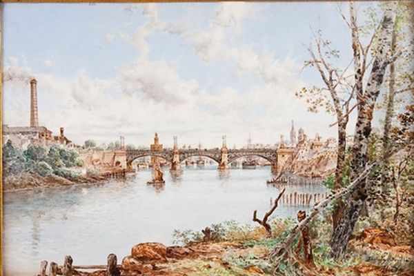 View Of The Harbor From Cartuja Park Seville Oil Painting by Ramon Alorda Perez