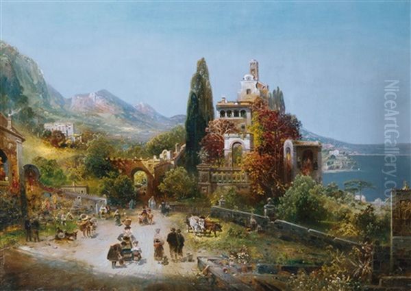 Italienische Kustenlandschaft (in Ligurien?) Oil Painting by Robert Alott