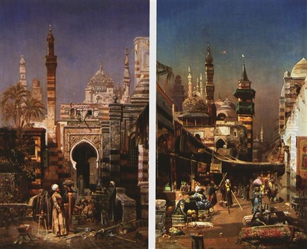 Orientalische Stadtansicht (+ Another, Similar; Pair) Oil Painting by Robert Alott