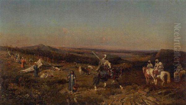 Campements Et Cavaliers Arabes Oil Painting by Robert Alott