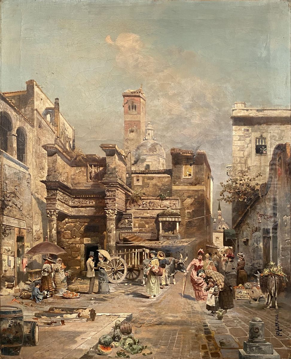 A Roman Street Scene Oil Painting by Robert Alott