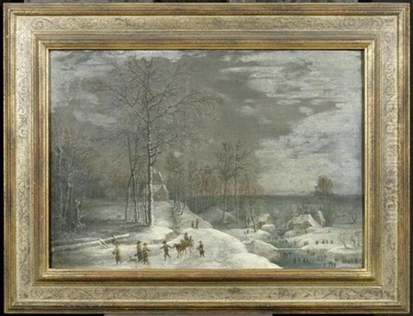 Winterliche Landschaft Mit Personen Beim Schlittschuhlauf Oil Painting by Denis van Alsloot