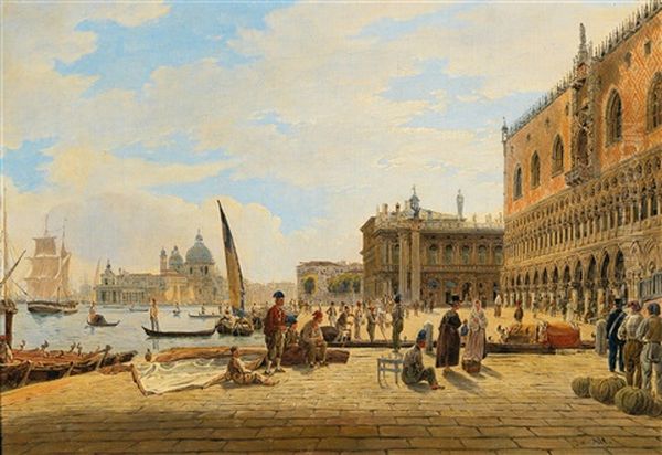 Venice - Riva Degli Schiavoni With Palazzo Ducale Oil Painting by Jacob Alt