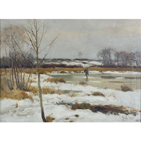 Frozen Pond Oil Painting by Mathias (Joseph) Alten