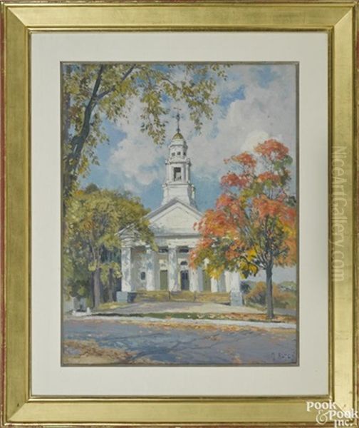 Church In A Landscape Oil Painting by Mathias (Joseph) Alten