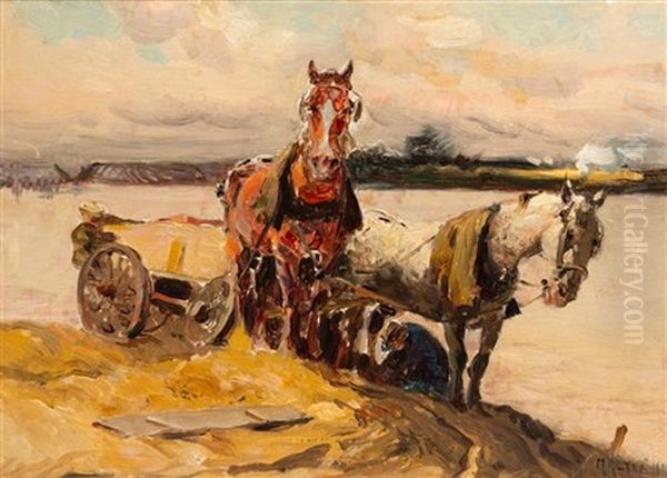 Horses, 1909 Oil Painting by Mathias (Joseph) Alten