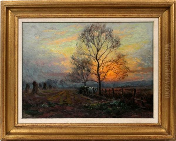 Horse Drawn Wagon On Rural Road Oil Painting by Mathias (Joseph) Alten