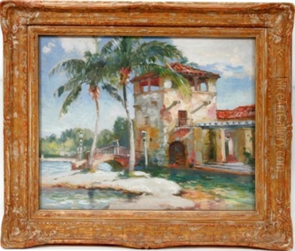 The Pool In Coral Gables Oil Painting by Mathias (Joseph) Alten