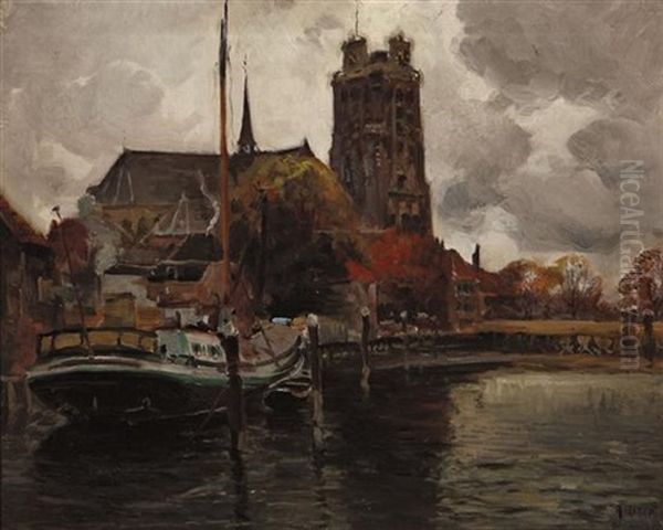 "groot Kirk", Dortrecht, Holland Oil Painting by Mathias (Joseph) Alten