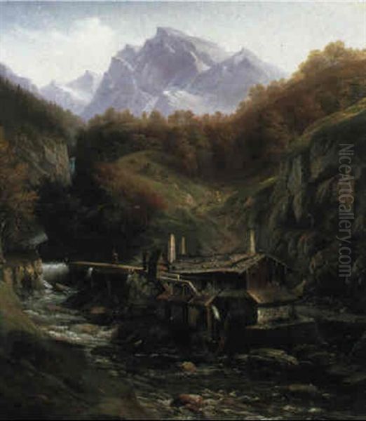 Alte Muhle In Salzburg Oil Painting by Anton Altmann the Younger
