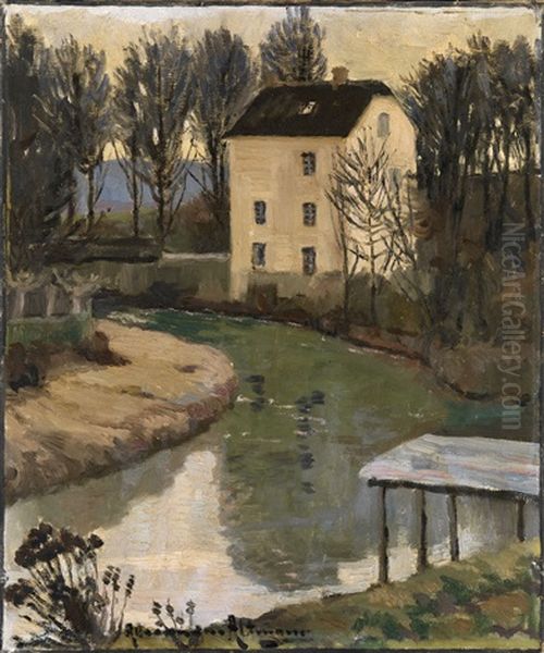 White House By A River Oil Painting by Alexandre Altmann