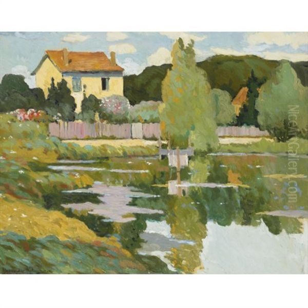 Maisons Au Bord De L'etang Oil Painting by Alexandre Altmann