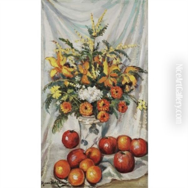 Still Life With Flowers And Fruit Oil Painting by Alexandre Altmann