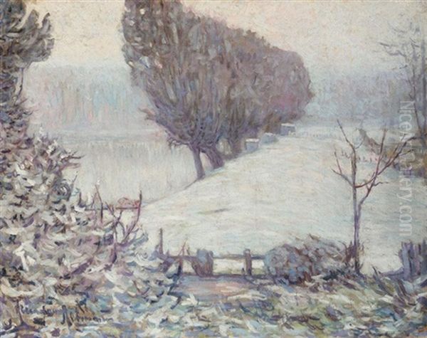 Poplars In A Winter Landscape Oil Painting by Alexandre Altmann