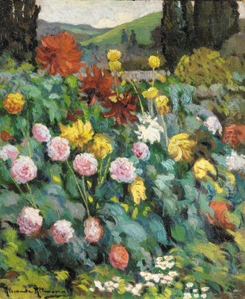 A Flower Bed Oil Painting by Alexandre Altmann