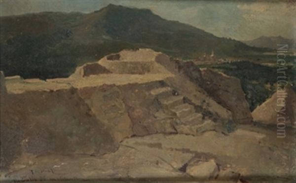 Escenario De La Silla De Felipe Ii (recto), Boceto Del Escenario (verso) Oil Painting by Luis Alvarez Catala