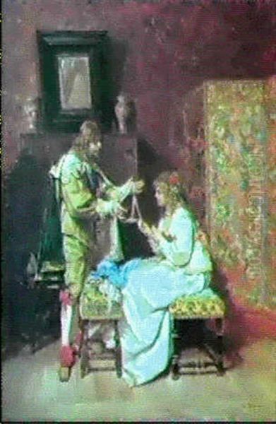 Two Figures In An Interior Oil Painting by Luis Alvarez Catala