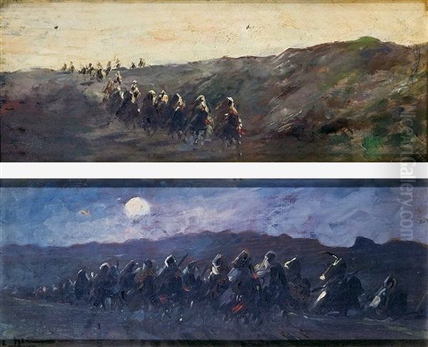 Moros A Caballo (pair) Oil Painting by Emilio Alvarez Diaz