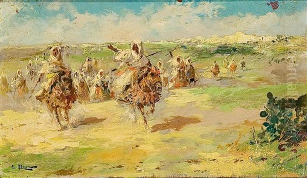 Carrera De Caballos Arabes Oil Painting by Emilio Alvarez Diaz