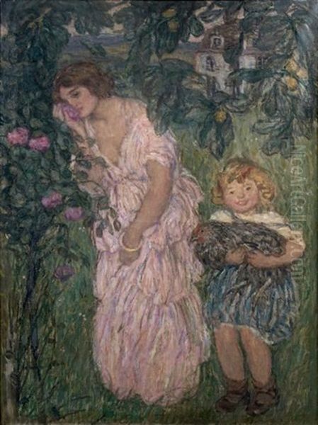 Femme Et Enfant Dans Un Jardin Oil Painting by Edmond-Francois Aman-Jean